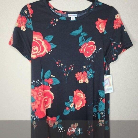 LuLaRoe Carly Dress XS NWT Floral Black Roses - Picture 1 of 2